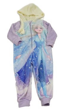 Modro-fialová chlupatá kombinéza s Elsou a kapucí Disney