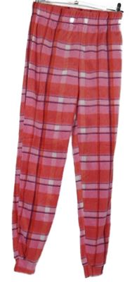 Dámske červeno-ružovo-biele kockované chlpaté pyžamové nohavice George