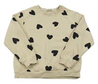 Béžová mikina s čiernými srdiečkami H&M