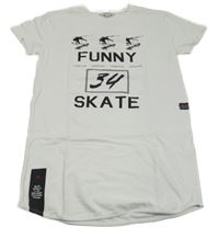 Biele skate tričko s nápismi Blue Effect