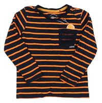Tmavomodro-neónově oranžové pruhované tričko s kapsičkou S. Oliver