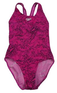 Fuchsiovo-černé vzorované jednodílné plavky Speedo 