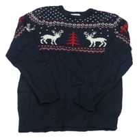Tmavomodrý sveter so vzorom a sobmi H&M
