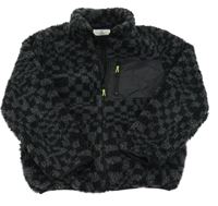 Tmavošedo-čierna vzorovaná huňatá bunda H&M