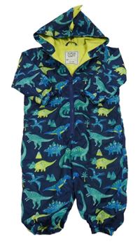 Tmavomodrá šušťáková podšitá kombinéza s dinosaurami a kapucňou zn. Matalan