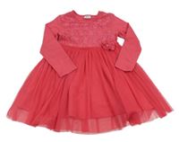 Fuchsiové šaty s čipkou a tylovou sukní