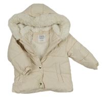 Smetanová šusťáková zimní bunda s kapucí s kožešinou F&F