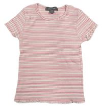 Ružovo-biele pruhované rebrované crop tričko PRIMARK