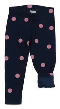 Tmavomodré bodkovaná é zateplené legíny Lily & Dan