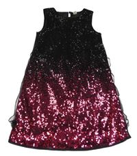 Černo-fuchsiové tylovo/flitrové šaty  Tu