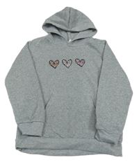 Sivá mikina so srdiečkami a kapucňou