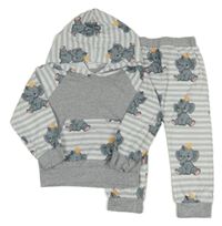 2set - Šedo-pruhovaná lehká mikina se slony a kapucí + tepláky