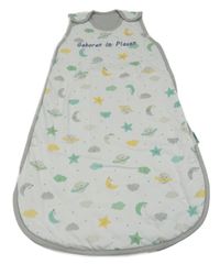 Bílý zateplený bavlněný spací pytel s planetami 