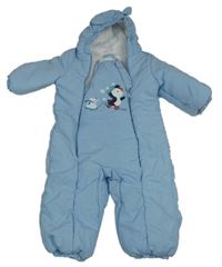 Světlemodrá šusťáková zimní kombinéza s tučňákem a kapucí Ergee