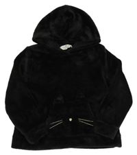 Čierna chlpatá mikina s mačkou a kapucňou H&M