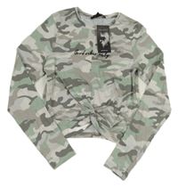 Nové - sivo-zelené army crop tričko s nápisom New Look