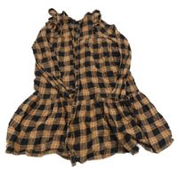Černo-hnědé kostkované propínací šaty s volánky H&M