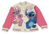 Smetanovo-tmavorůžová baseballová mikina se Stitchem a Angelou Disney