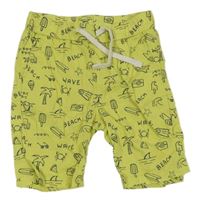 Limetkové plátenné kraťasy s obrázkami H&M