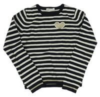 Čierno-smotanový pruhovaný sveter so srdiečkom zn. H&M