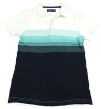 Bílo-tmavomodro-zelené polo tričko Next