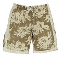 Béžovo-smetanové plátěné kraťasy s květy H&M