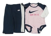 Nové - 2set - Světlerůžovo-tmavomodré body + tepláky s logem Nike