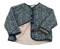 Tmavomodrý šusťákový prošívaný zateplený kabátek s kytičkami Leigh Tucker