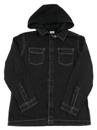 Tmavosivá rifľová bunda s teplákovou kapucňou F&F