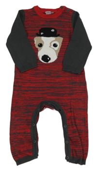 Červeno-sivý pletený overal s psíkom Miniclub