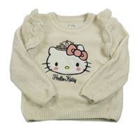 Smetanový žinylkový svetr s Hello Kitty a volánky Sanrio