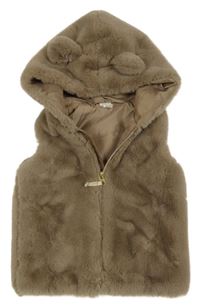 Béžová kožušinová podšitá vesta s kapucňou H&M