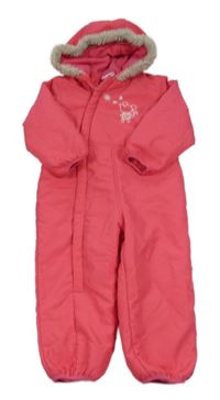 Ružová šušťáková zimná kombinéza s myškou a kapucňou Impidimpi