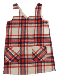 Bielo-červeno-tmavomodré kockované vlnené šaty F&F