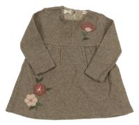 Hnědé vlněné šaty s kytičkami Zara 