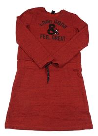 Červené melírované teplákové šaty s nápisem Y.F.K. 