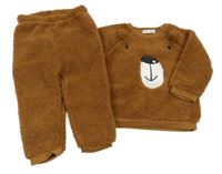 2set - Hnědá huňatá mikina s medvídkem + kalhoty Ergee