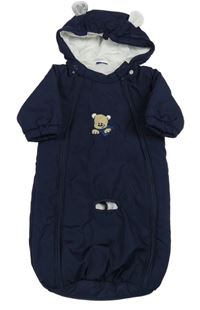 Tmavomodrý šusťákový zateplený fusak s medvídkem a kapucí Lupilu