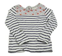 Bílo-tmavomodré pruhované triko s kytičkami Jasper Conran