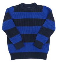 Tmavomodro-kobaltově modrý pruhovaný rebrovaný sveter Tchibo