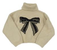 Béžový crop sveter s mašlou a rolákom Tu