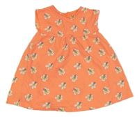 Neónově oranžové bavlnené šaty s kvetmi C&A