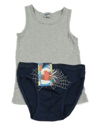 2set - Sivý nátělník + tmavomodré slipy s pavoukem