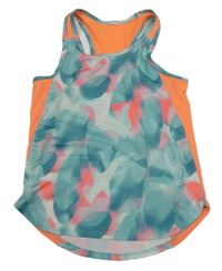 Modro-neónově ružový vzorovaný športový funkčný top Decathlon