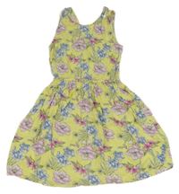 Žlté ľahké kvetované šaty s volnými zády Page one young