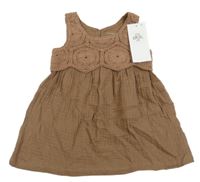 Nové - Hnedé mušelínové šaty s krajkovým živůtkem Primark