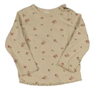 Smetanové žebrované triko s kytičkami H&M