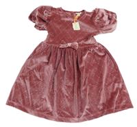 Starorůžové kárované třpytivé sametové šaty s mašlí RIVER ISLAND