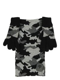 Nový - 2Set - Šedo-tmavošedo-černý army pletený nákrčník + prstové rukavice F&F