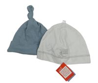 Nové - 2x - Čepice - Modrošedá žebrovaná zn. chick pea, bílá s  zn. chick pea, bílá s nášivkou zn. M&S